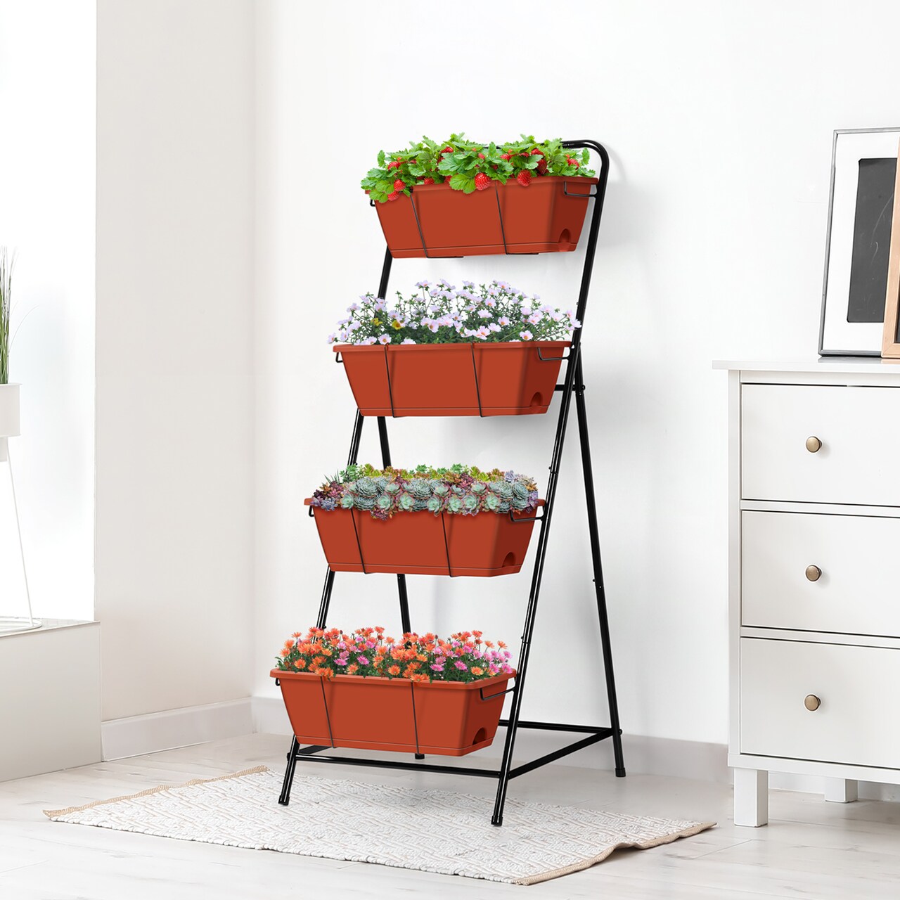 4 Tier Vertical Raised Garden Bed Planters for Outdoor Plants Herb Garden Planter with Drainage Holes Standing Garden Planters for Herbs Flowers Vegetables Plants